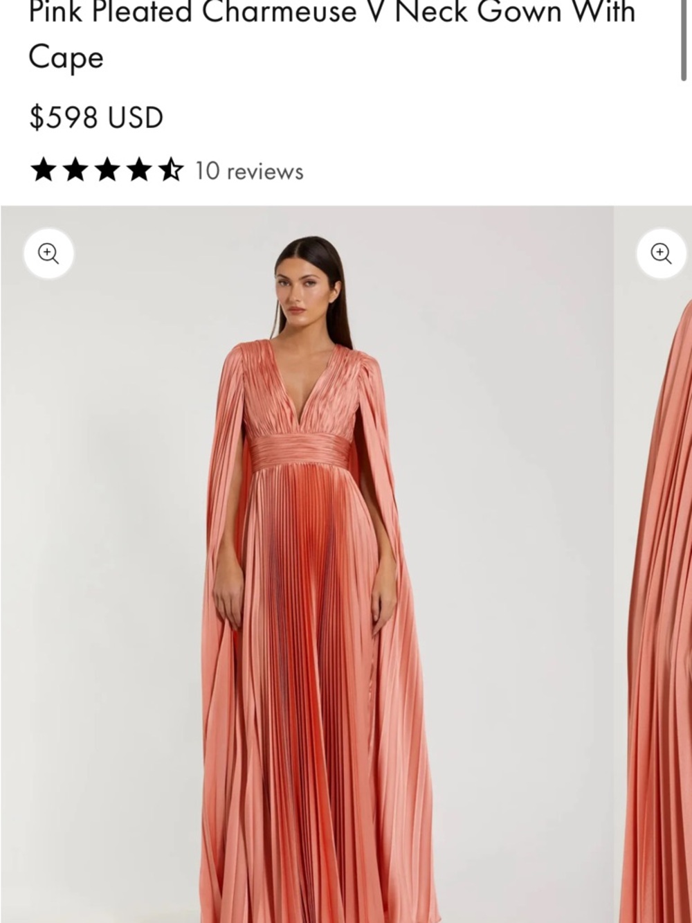 Mac Duggal Pink Pleated Charmeuse V-Neck Maxi Gown with Cape